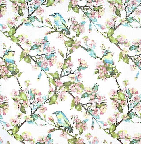 Deko Frühling Vögel Stoff Duschvorhang Gitter Blüten und Grünzeug - Bild 4 von 4