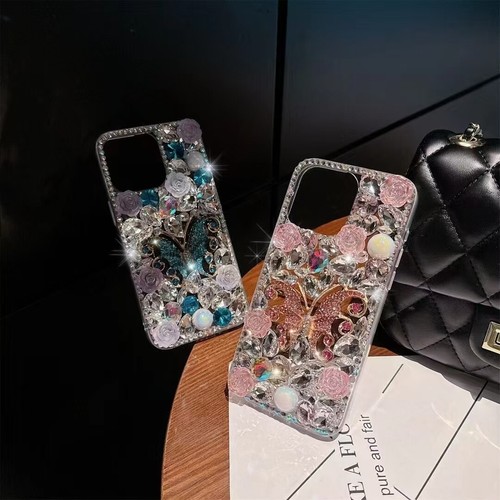 For iPhone Samsung Glitter Diamond Butterfly Case Flash Phone Cover Luxury Girls - Picture 2 of 8