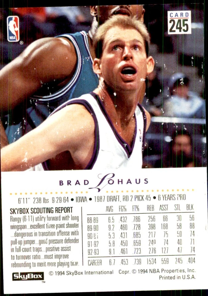 1993-94 SkyBox Brad Lohaus Basketball Cards #245 - Image 2 of 2