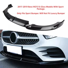 3PC VIP STYLE FRONT BUMPER LIP FOR 17-19 MERCEDES BENZ W213 E-CLASS GLOSS BLACK