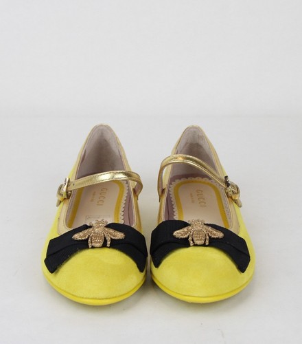 Gucci Girl Children's Yellow Suede Ballet Flats w/Embroided Bee 455396 7179 - Picture 3 of 9
