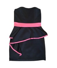 Little Black Dress  w/HotPink Accent Waist TubeTop Fit & FLare Mini Ladies Y2K M