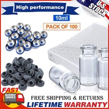 10ml Clear Glass Headspace Vials with Plastic-Aluminum Flip Off Caps 100 Pack