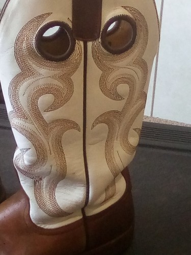 Justin Cowboy Boots 9 B Brown and White Mexico leather sole soft toe - Picture 11 of 14