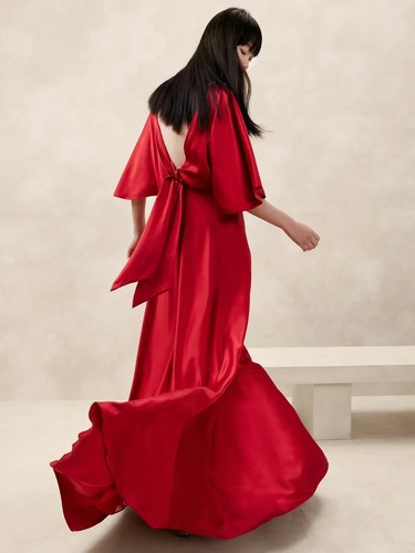Robe maxi en soie BANANA REPUBLIC Aura neuve avec étiquette - Taille 4 bleu marine #817278 - Photo 3/7