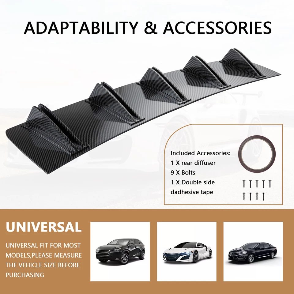 32" For Hyundai Sonata Elantra Carbon Rear Lip Bumper Diffuser Shark Fin Spoiler - Imagem 3 de 4