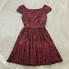 Red Party Dress Windsor Sequin Cocktail Size 3/4 Off Shoulder Boat Neck Low Back