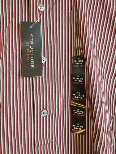 NWT Structure Men's Red Striped Long Sleeve Button Up Slim Fit Shirt Medium - Picture 3 of 6