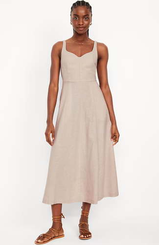 Old Navy Women's Fit & Flare Linen-Blend Midi Dress Medium Natural Linen New - 第 1/12 張圖片