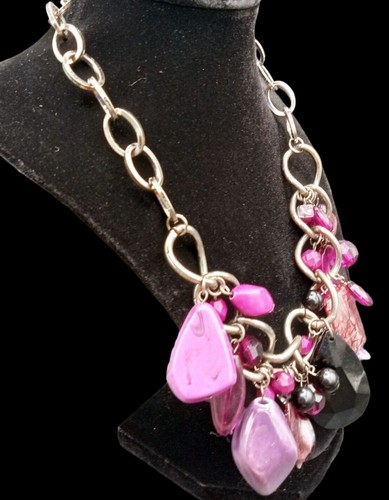 Chunky Statement Necklace Pink Purple Beads Charm Bib Jewelry Y2K Barbiecore - Picture 12 of 15