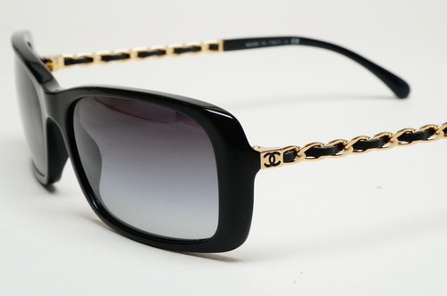 Chanel Sunglasses Black Gold Leather Chain Rectangle 5209-Q c.501/3C 050225 - Picture 4 of 12