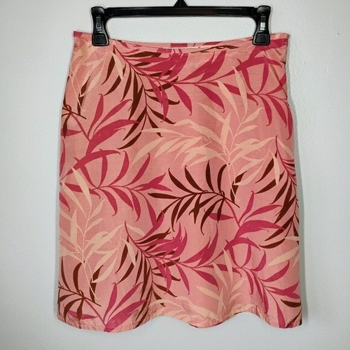 Tommy Bahama Silk Skirt Womens 4 Pink Tropical Palm Print Beach Coastal Coquette