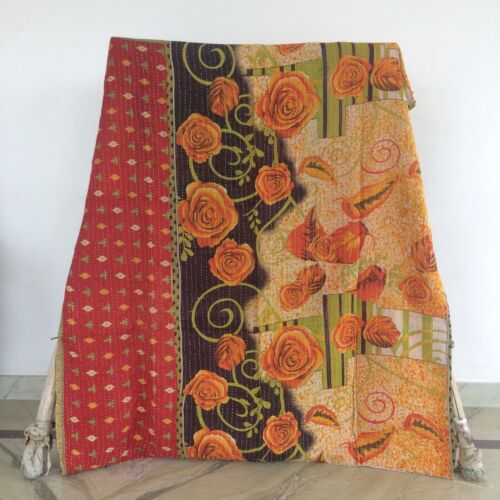 Vintage Reversible Kantha Gudari Blanket Bedspread Bohemian Throw Quilt Ralli - Picture 6 of 21