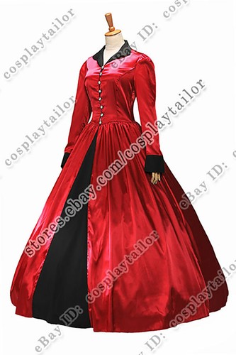 Victorian Style Pioneer Ladies Floor Length Dress with Turtle Neck - Picture 41 of 55