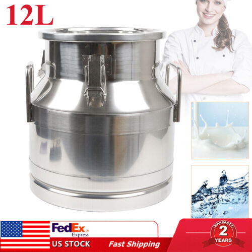 Stainless Steel Milk Can Tote Bucket Wine Pail Liquid Storage Silicone Seal 12L