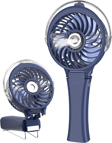 Portable Rechargeable Misting Fan, Foldable Mini Cooling Hand Fan (Royal Blue)