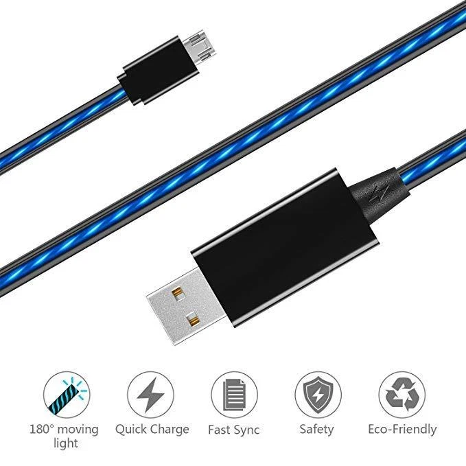 EL FLOW LED LIGHT flowing Cable smart charger FOR SAMSUNG GALAXY S6 S7 micro usb - Image 2 of 4