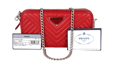 PRADA DIAGRAMME MINI SHOULDER BAG HANDBAG CLUTCH RED WALLET