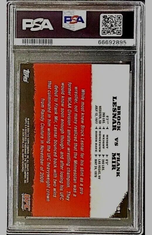 2009 Topps UFC Round 1 Brock Lesnar Rookie Card RC #81 PSA 9 MINT WWE - Picture 2 of 2