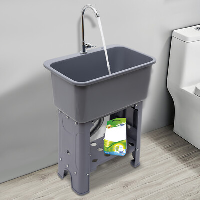 30.11'' H Utility Sink Laundry Tub Freestanding with 360° Stainless Steel Faucet