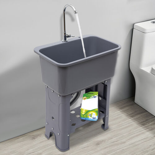 30.11" H Utility Sink Laundry Tub Freestanding with 360° Stainless Steel Faucet