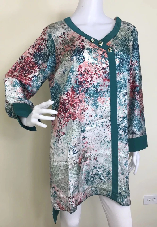 Blusa feminina Kurti de seda estampada designer paquistanês M, G, XL - Imagem 4 de 4