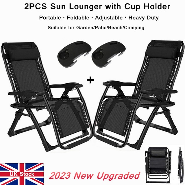 2 X RECLINING SUN LOUNGER OUTDOOR GARDEN FOLDING ZERO GRAVITY CHAIR ADJUSTABLE 2 X RECLINING SUN LOUNGER OUTDOOR GARDEN FOLDING ZERO GRAVITY CHAIR ADJUSTABLE