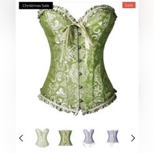 NWT LIGHT OLIVE GREEN AND GOLD CORSET WITH THONG XL