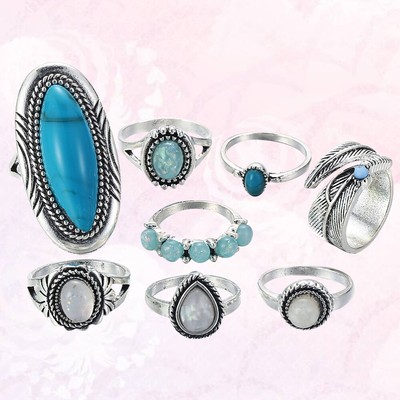 1 Set 8pcs Vintage Finger Ringe Legierung Legierung Turquoise Knöchelringe Ringe