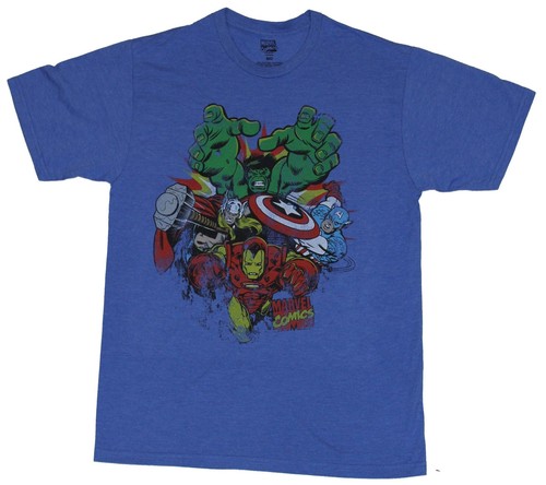 Neues T-Shirt The Avengers Marvel für Erwachsene - Rushing Heroes 70er Jahre geführt von Iron Man