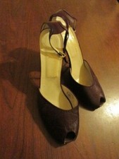 Vintage Garolini Bordeaux Leather Peep Toe Ankle Strap High Heel Pump Size 9N