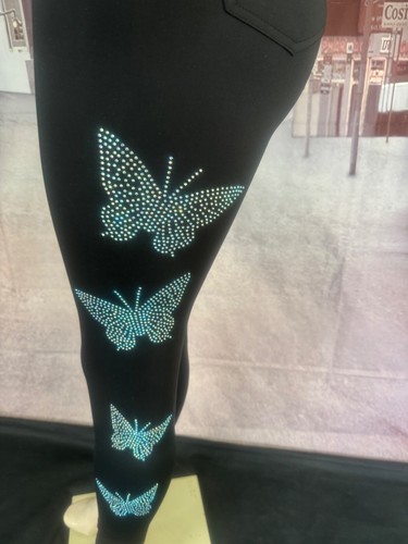 Chicme Black Leggings With Studs Butterfly design And Pockets Size S - Picture 2 of 5