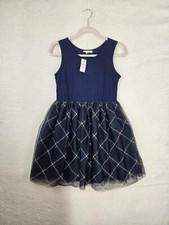 Knit Works Girls Dress 16 Blue Rayon Blend Sleeveless Fit Flared Ruffle Tulle