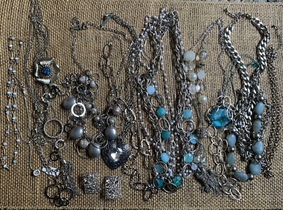 Vintage 1970 s Silver Tone Costume Jewelry Lot 17 EMJ, Avenue, Rampage, Alan J
