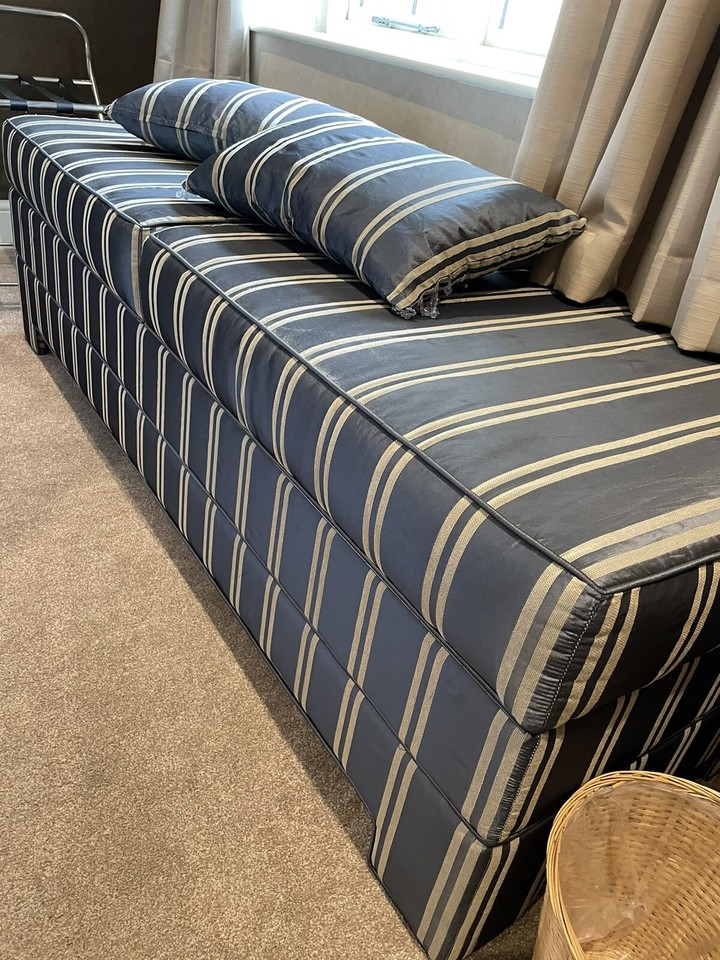 Large Blanket Box / Ottoman Dark Blue With Stripe Silk Fabric With 2