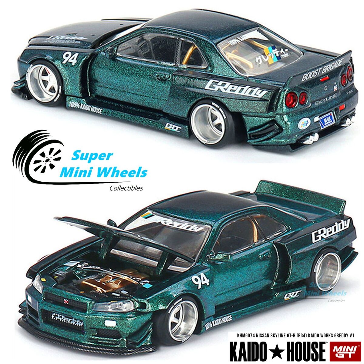 Preorder) Kaido House x Mini GT 1:64 Nissan Skyline GT-R (R34) Kaido Works  Greddy V1 in Green – Limited Edition