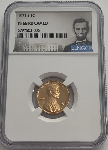 1975 S NGC PF68 RD CAMEO RED PROOF LINCOLN MEMORIAL PENNY 1C PORTRAIT LABEL