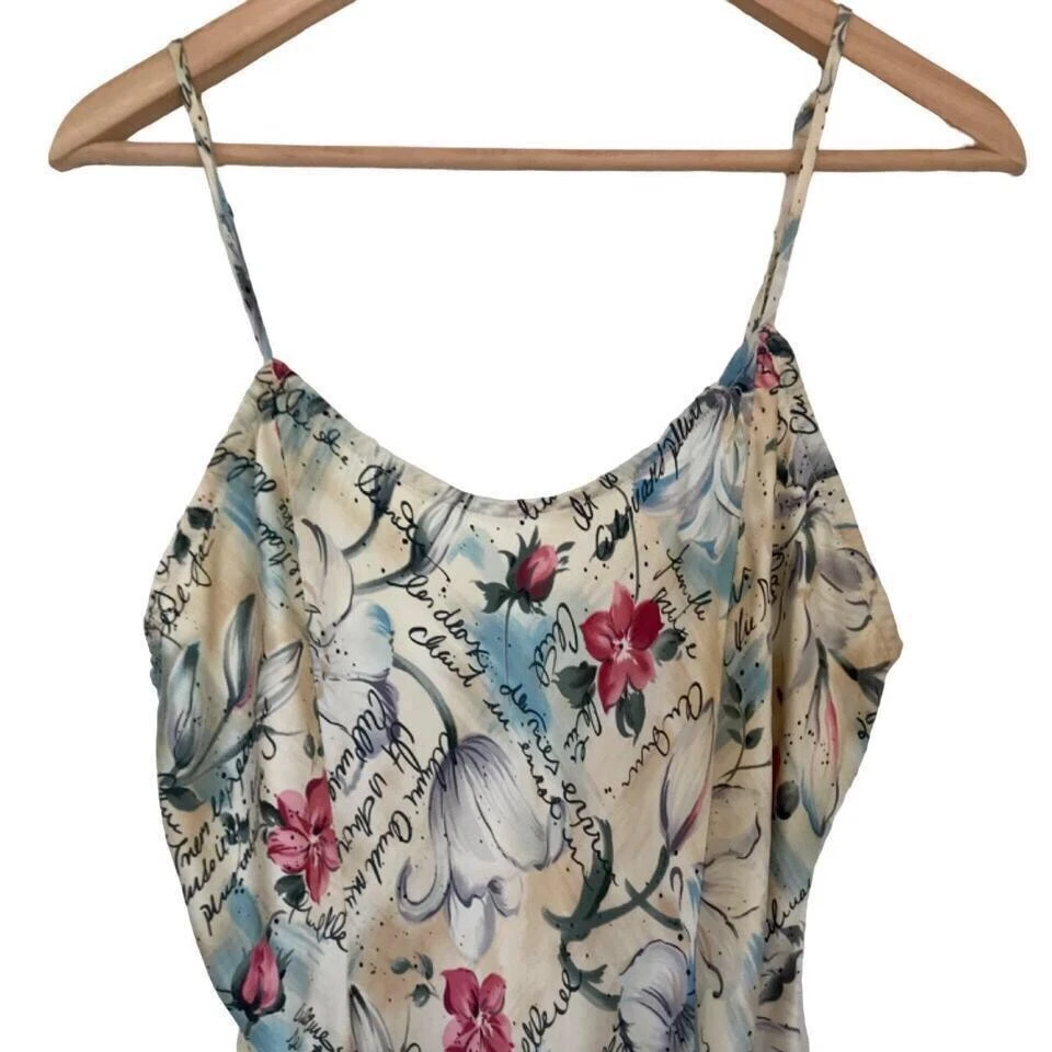 UNDERCOVER Abito slip vintage anni '80 Victoria's Secret beige seta scrittura floreale etichetta oro taglia M