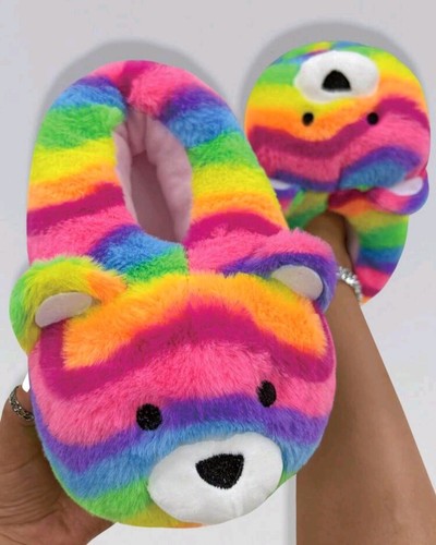 Rainbow Slippers Cute Plush Anti-slip Bear Slippers Anime Cartoon Shoes - Picture 2 of 2