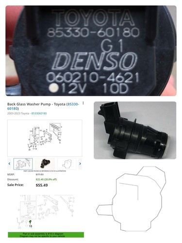 Toyota Windshield Washer Pump For 03-21 OEM 8533060180 SALE 28+% OFF Many Models - Bild 2 von 18