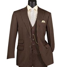 BIG  TALL Men's Brown Gangster Stripe 3-Piece Classic-Fit Suit NWT