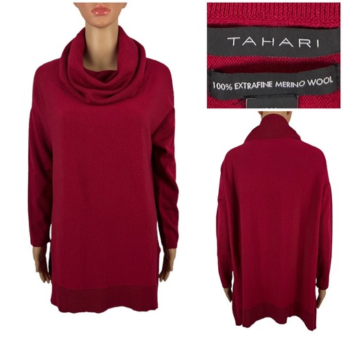 Tahari Medium Damenpullover 100 % extrafeine Merinowolle Wasserfallausschnitt Pullover gebraucht, in einwandfreiem Zustand