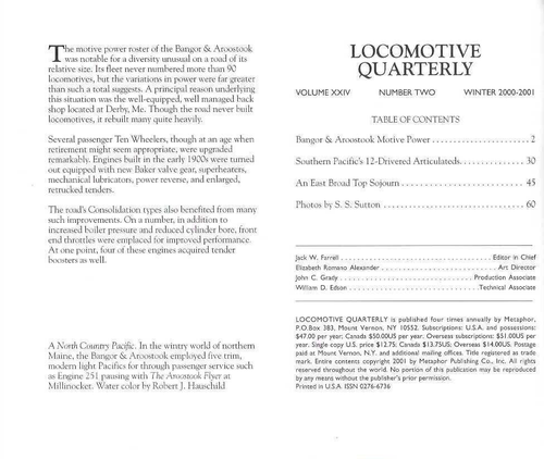 Locomotive Quarterly Winter 2000 Bangor Aroostook SP Articulated Esst Broad Top - Picture 2 of 2