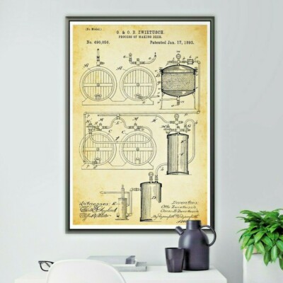 1893 BEER Brewing Patent POSTER! (up to full-size 24'' x 36'') - Brewery - Barrel