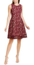 NWT DONNA RICCO 6 S BURGUNDY NUDE FLORAL LACE KNEE LENGTH FIT FLARE TEA DRESS