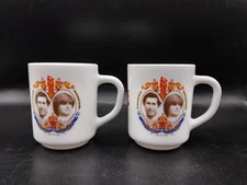 2 Commemorative Wedding Mug Prince Charles Lady Diana Vtg Milk Glass France