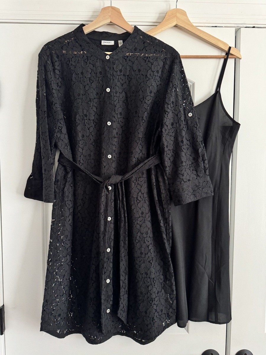 DKNY C Dress Lace Set Of 2 Black L Button Up DKNY C Dress Lace Set Of 2 Black L Button Up