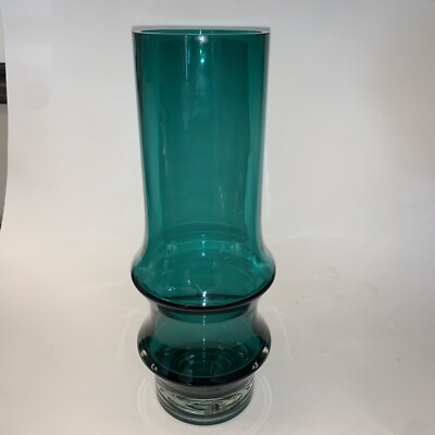 Riihimaki Glass Vase Finland  60 s Green vase Designed By Tamara Aladin