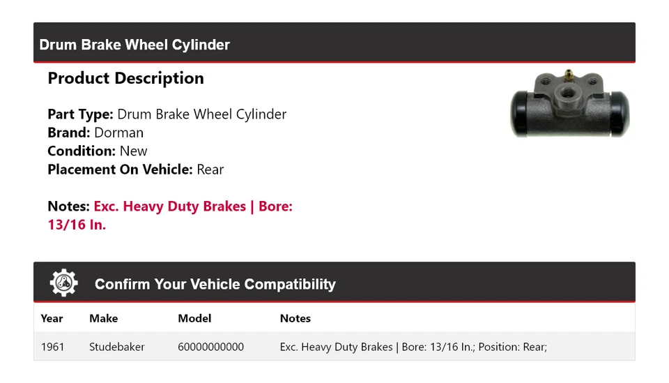 Cilindro trasero de rueda de freno de tambor Studebaker 6E10 Dorman 1961 Foto 2 de 3