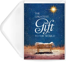 Religious Christmas Cards- Boxed Christmas Cards with Envelopes & Stickers- Bulk